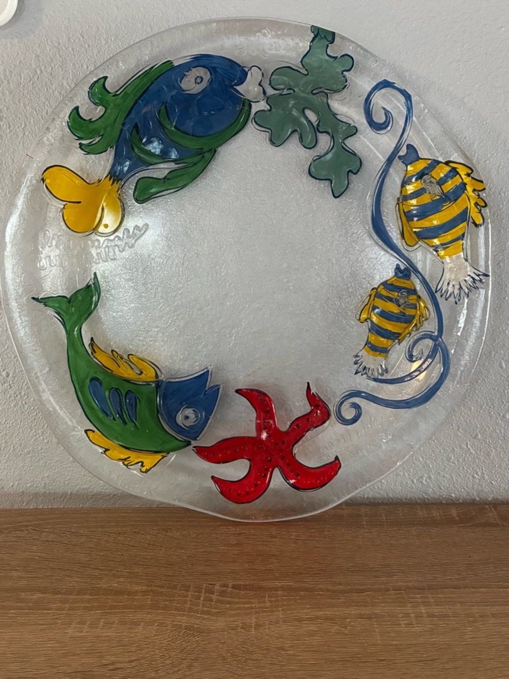 15” Reverse Painted Glass Platter Tropical Fish Coastal Nautical Decor - Picture 1 of 7